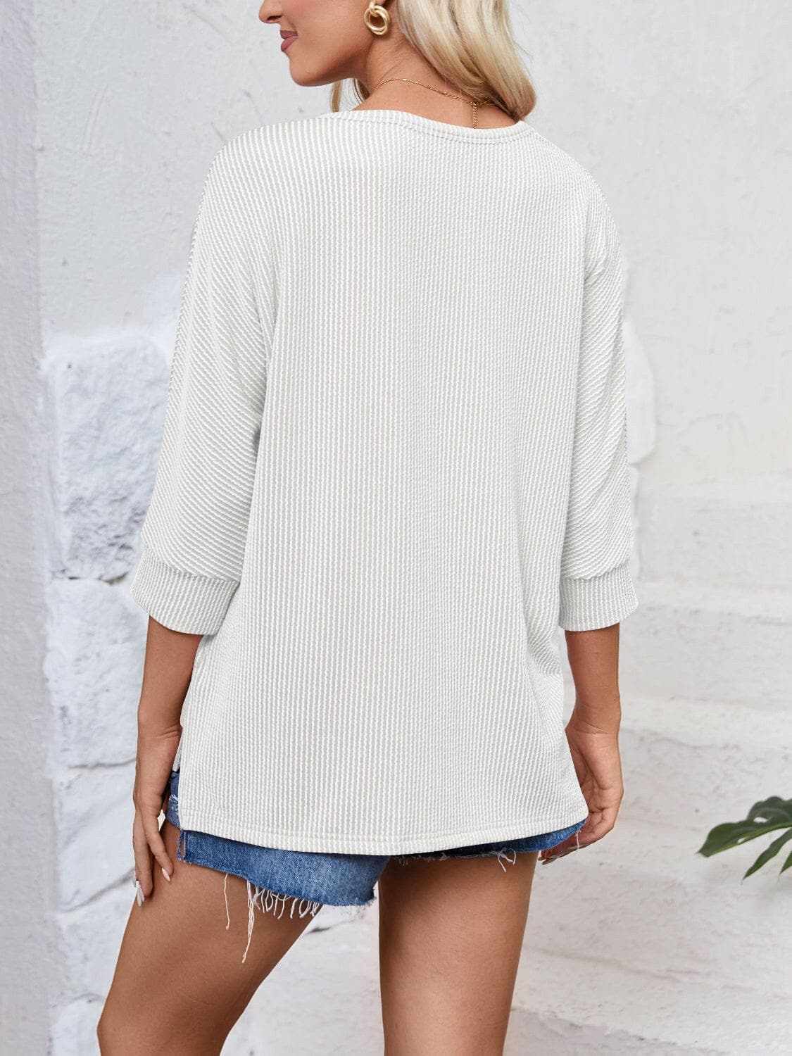 Textured 3/4 sleeve blouse - Love Salve